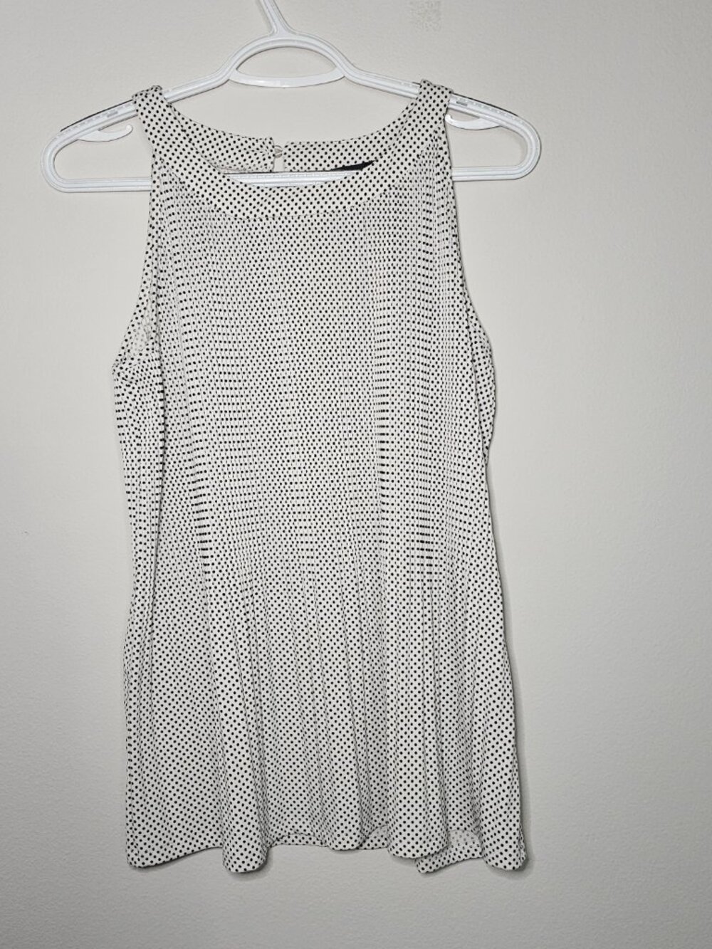 Sleeveless White Polka Dot Swing Tank Top